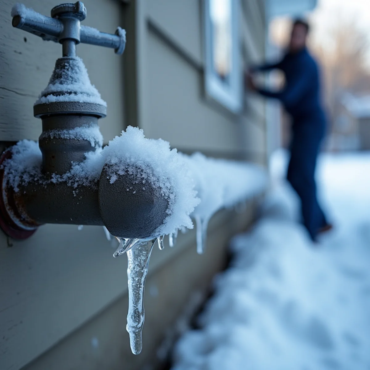 Frozen water pipe on an exterior wall in an Illinois home during winter
