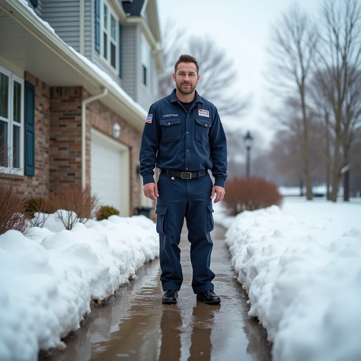 Spring snowmelt around the foundation of a McHenry County home