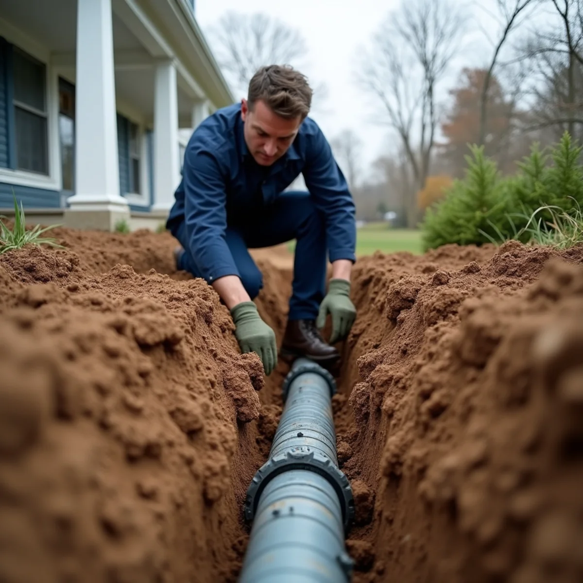 Sewer line excavation in a McHenry County yard