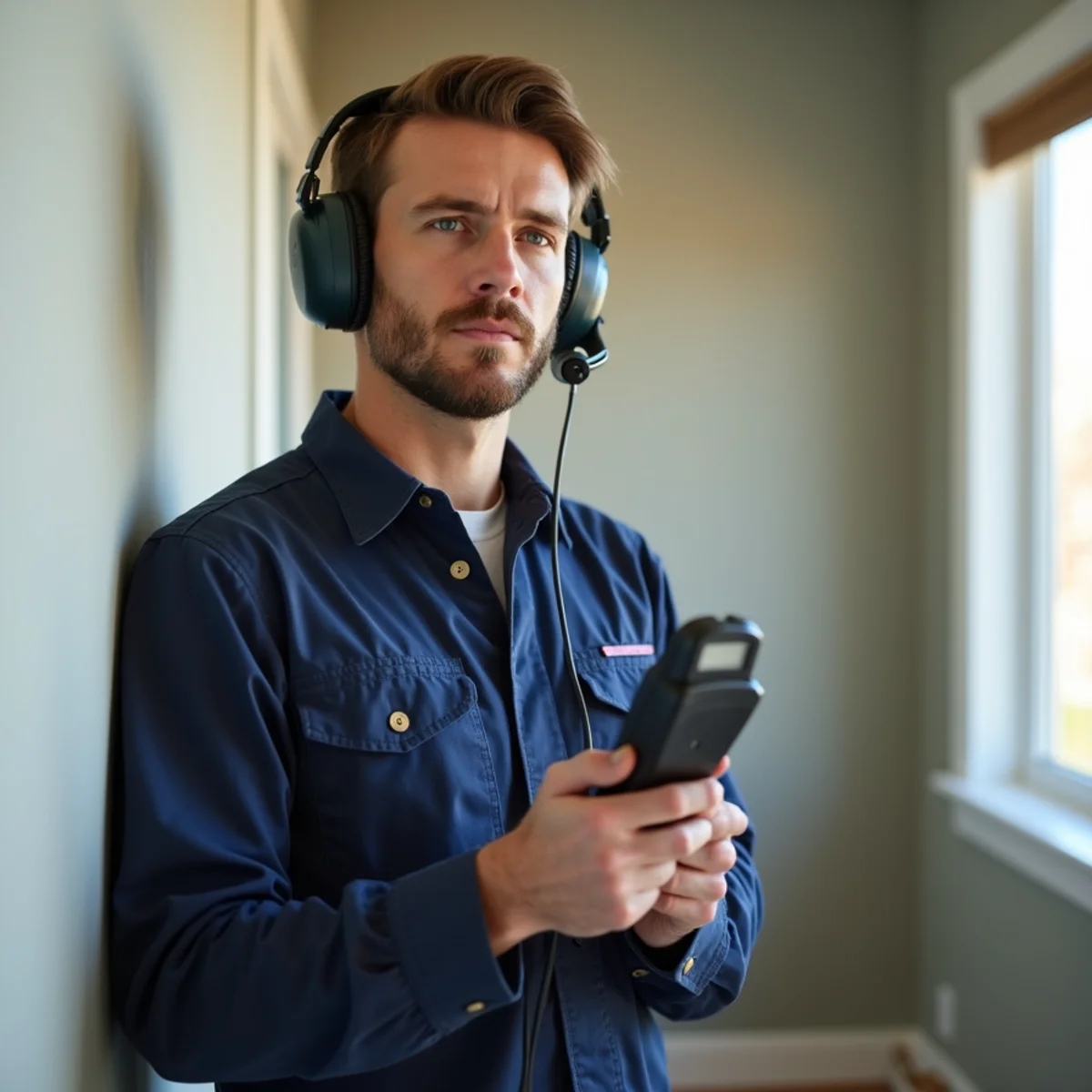 Plumber using electronic leak detection equipment in a Lake in the Hills, IL home