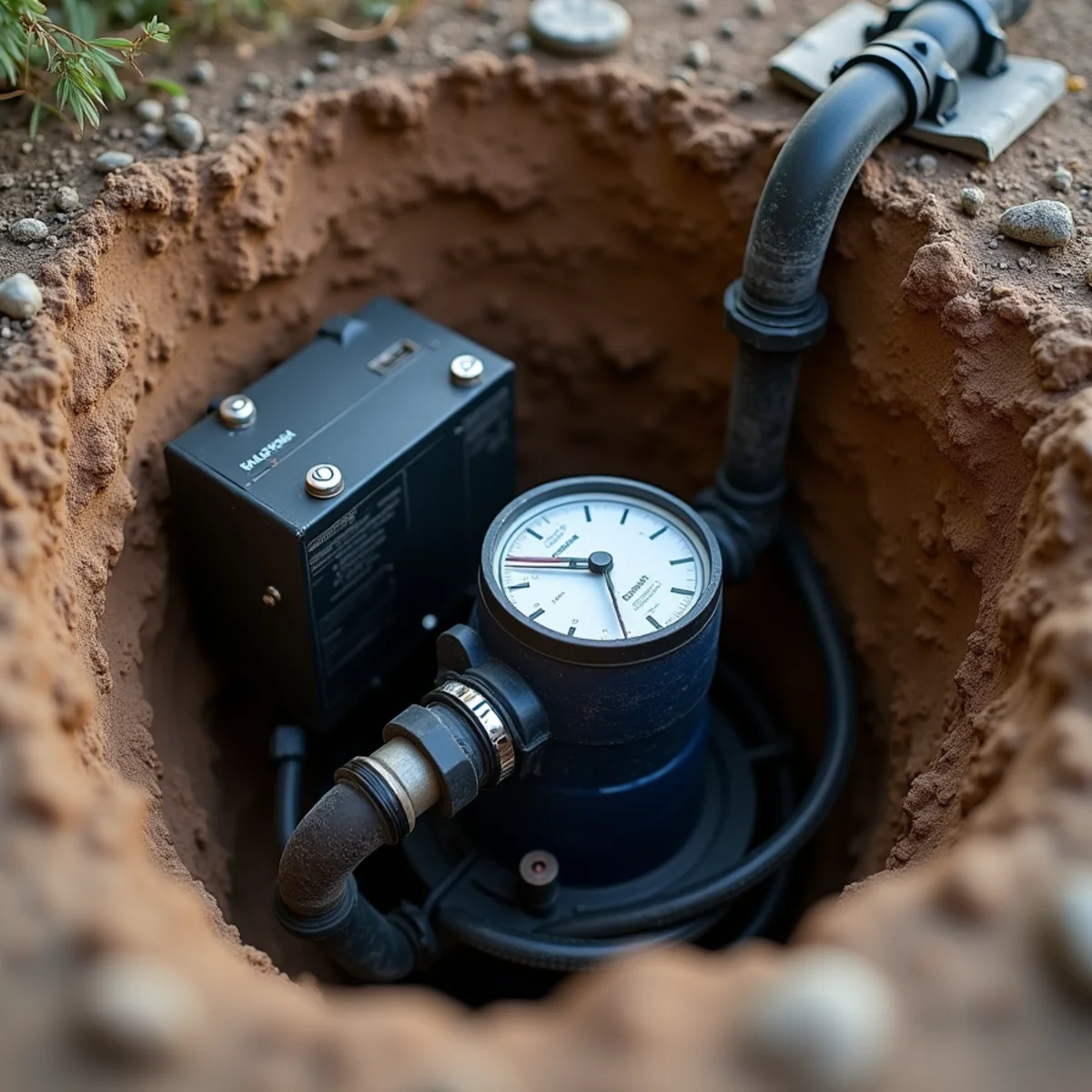 Close-up of a sump pump with battery backup in a McHenry County basement
