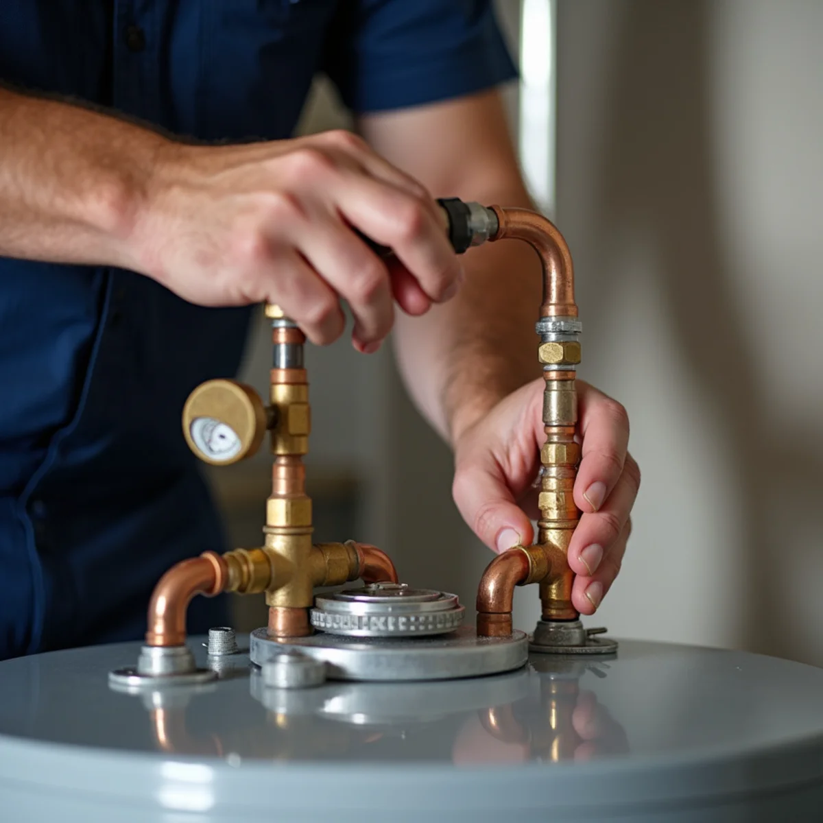 Plumber connecting a new water heater in a Lake in the Hills, IL home